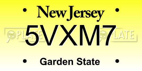 5VXM7 New Jersey License Plate