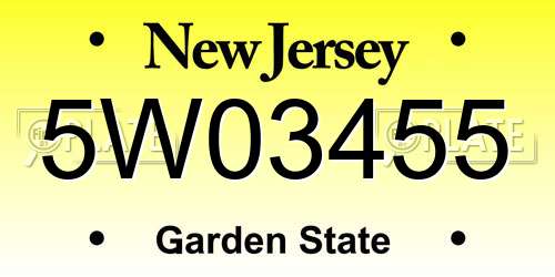 5W03455 New Jersey License Plate