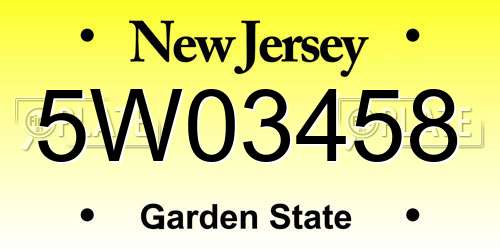 5W03458 New Jersey License Plate