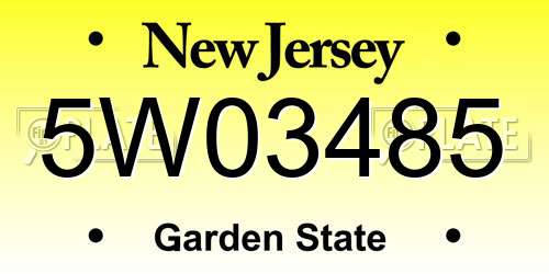 5W03485 New Jersey License Plate