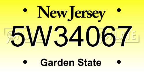 5W34067 New Jersey License Plate
