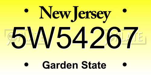 5W54267 New Jersey License Plate