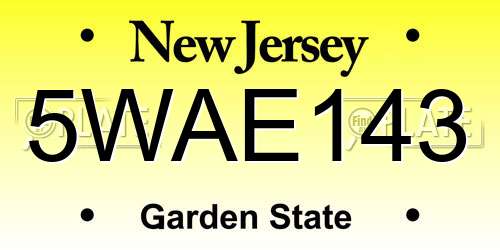 5WAE143 New Jersey License Plate