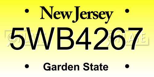 5WB4267 New Jersey License Plate