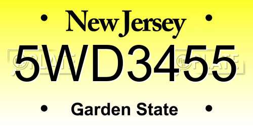 5WD3455 New Jersey License Plate