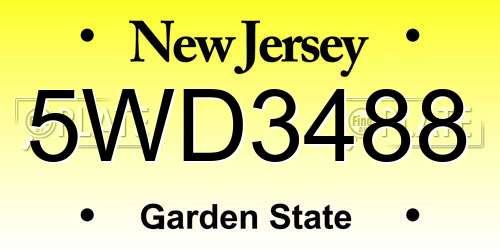 5WD3488 New Jersey License Plate
