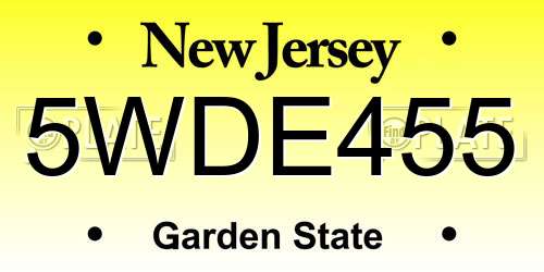 5WDE455 New Jersey License Plate