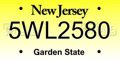 5WL2580 New Jersey License Plate