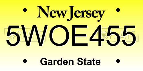 5WOE455 New Jersey License Plate