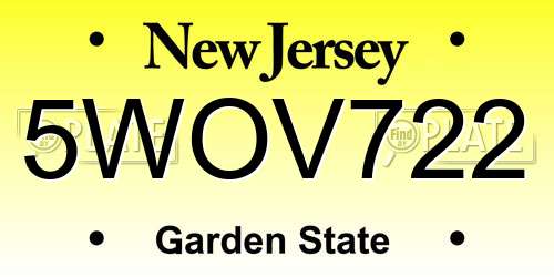 5WOV722 New Jersey License Plate