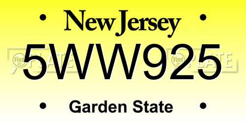 5WW925 New Jersey License Plate