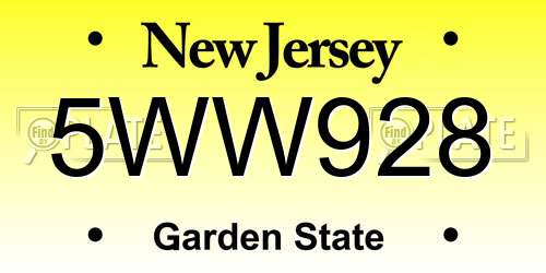 5WW928 New Jersey License Plate