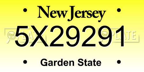 5X29291 New Jersey License Plate