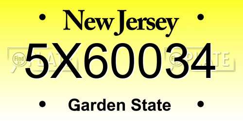 5X60034 New Jersey License Plate