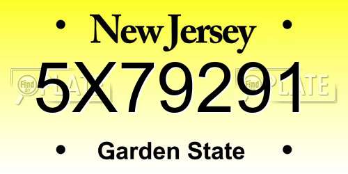 5X79291 New Jersey License Plate