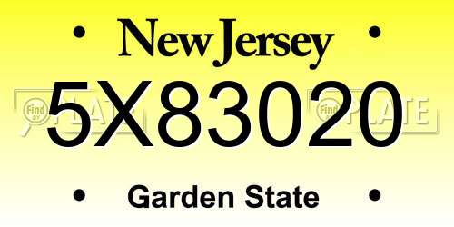 5X83020 New Jersey License Plate