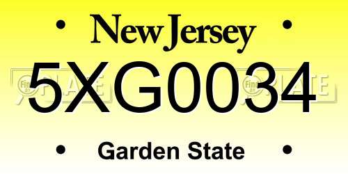 5XG0034 New Jersey License Plate