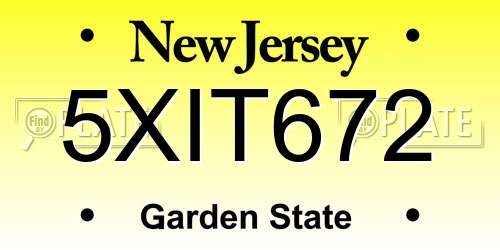 5XIT672 New Jersey License Plate