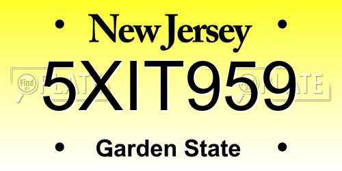 5XIT959 New Jersey License Plate