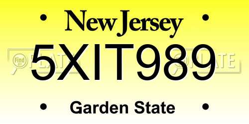 5XIT989 New Jersey License Plate