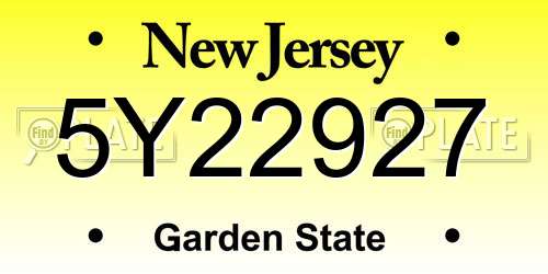 5Y22927 New Jersey License Plate