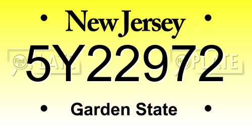 5Y22972 New Jersey License Plate