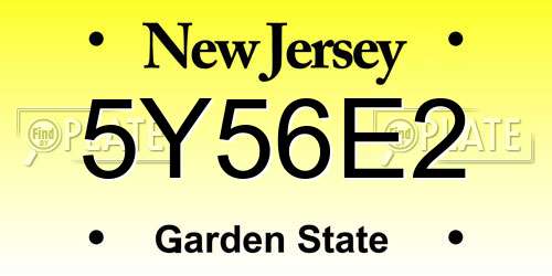 5Y56E2 New Jersey License Plate