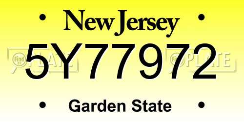 5Y77972 New Jersey License Plate