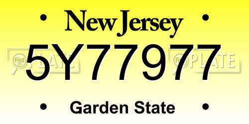 5Y77977 New Jersey License Plate