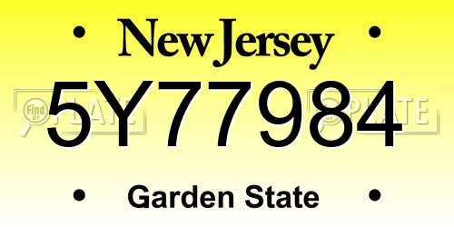 5Y77984 New Jersey License Plate