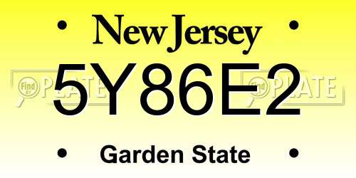 5Y86E2 New Jersey License Plate