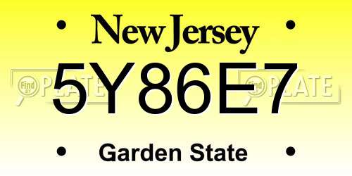 5Y86E7 New Jersey License Plate