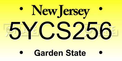 5YCS256 New Jersey License Plate
