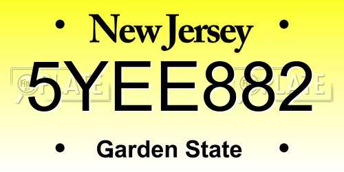 5YEE882 New Jersey License Plate