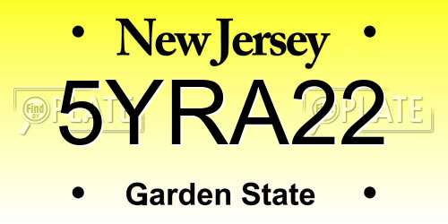 5YRA22 New Jersey License Plate