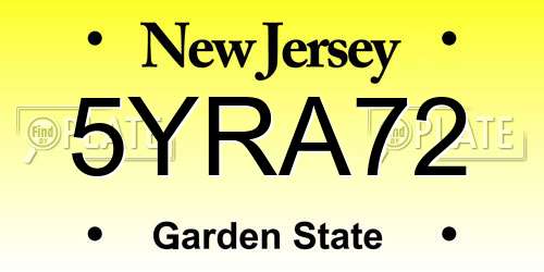5YRA72 New Jersey License Plate