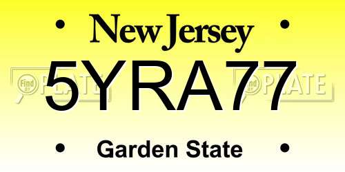 5YRA77 New Jersey License Plate