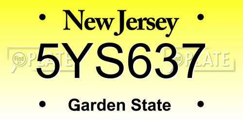 5YS637 New Jersey License Plate