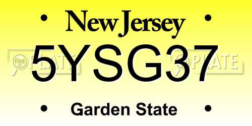 5YSG37 New Jersey License Plate
