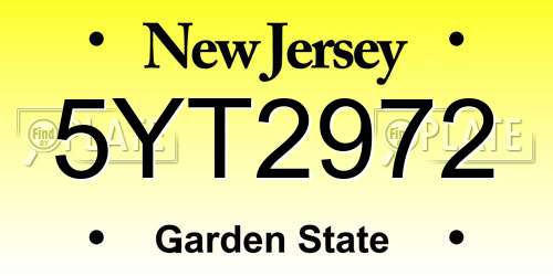 5YT2972 New Jersey License Plate