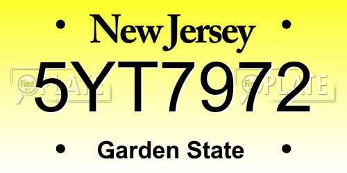 5YT7972 New Jersey License Plate