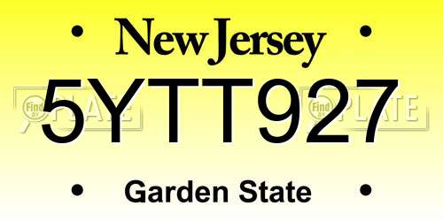 5YTT927 New Jersey License Plate