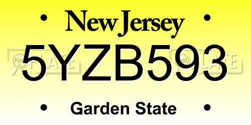5YZB593 New Jersey License Plate