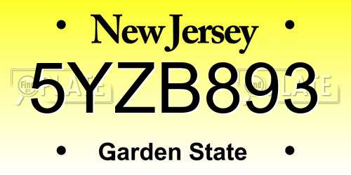 5YZB893 New Jersey License Plate