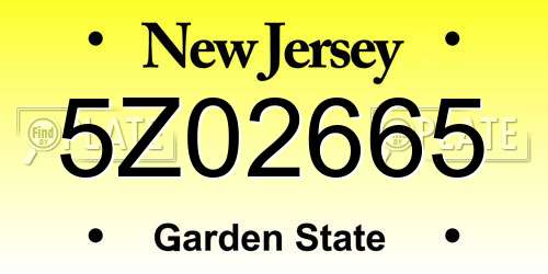 5Z02665 New Jersey License Plate