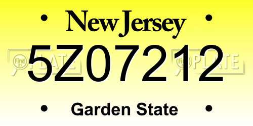5Z07212 New Jersey License Plate