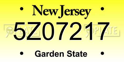 5Z07217 New Jersey License Plate