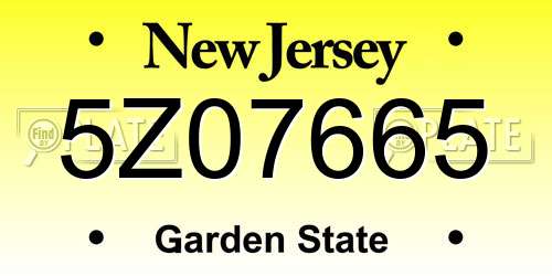 5Z07665 New Jersey License Plate