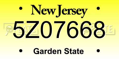 5Z07668 New Jersey License Plate