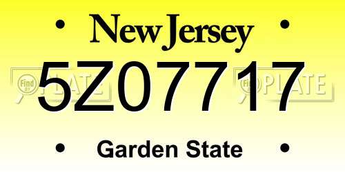 5Z07717 New Jersey License Plate